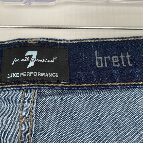 7 For All Mankind Men's Blue Jeans Size 36 Blue Breett Stretch Distressed Bottom - Picture 12 of 12